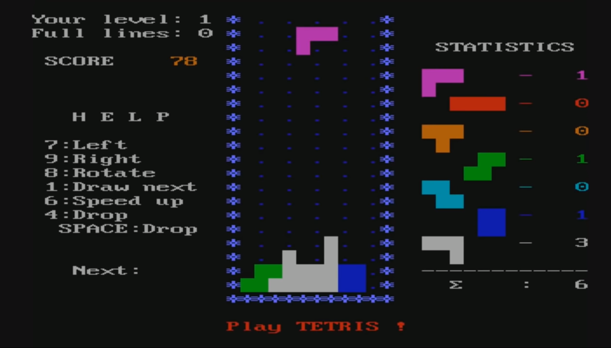 кадр из игры "Тетрис" 1986 года