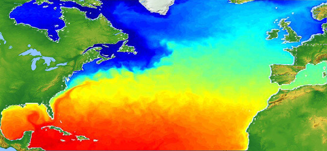 Изображение Гольфстрима на тепловом снимке со спутника