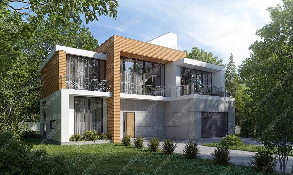 Проект двухэтажного дома 362 м2 с гаражом, вторым светом, балконом и террасами - KVR-89