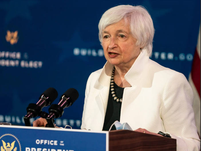 Глава Минфина США Джанет Йеллен. Американский экономист, глава Федеральной резервной системы США с 3 февраля 2014 по 3 февраля 2018 года. Занимала пост заместителя председателя Совета управляющих Федеральной резервной системой США в 2010-2014 годах. Почётный член Британской академии. Министр финансов США.