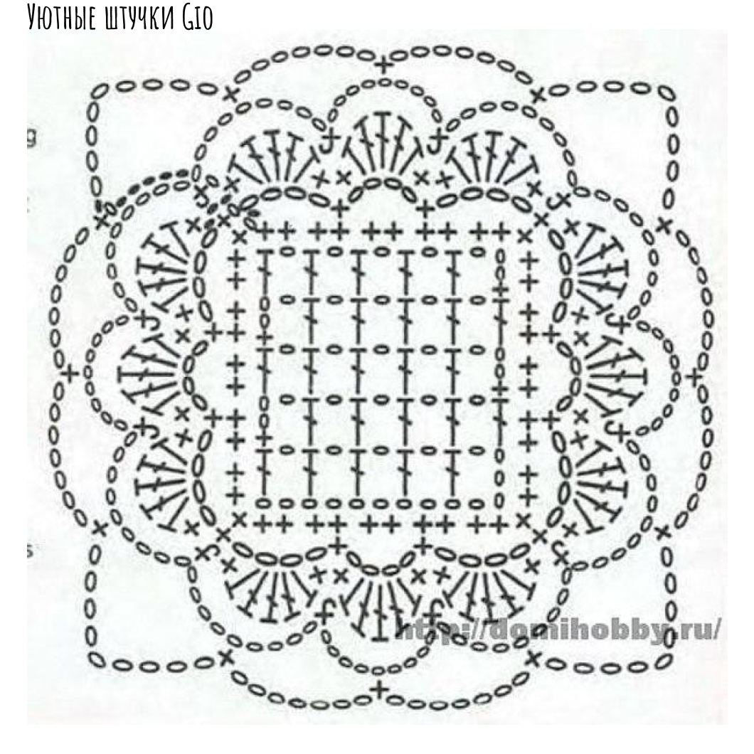 Квадратный мотив крючком схема и фото