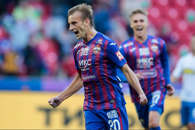 На фото Константин Кучаев - автор первого гола ЦСКА в матче с Тамбовом