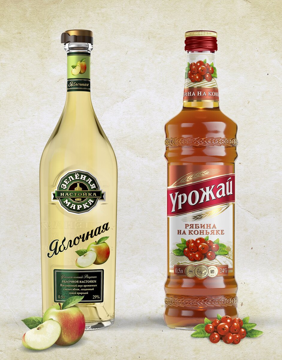 "Зеленая Марка Яблочная" и "Урожай Рябина на коньяке"