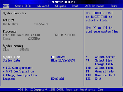 Оболочка Setup в AMI BIOS 