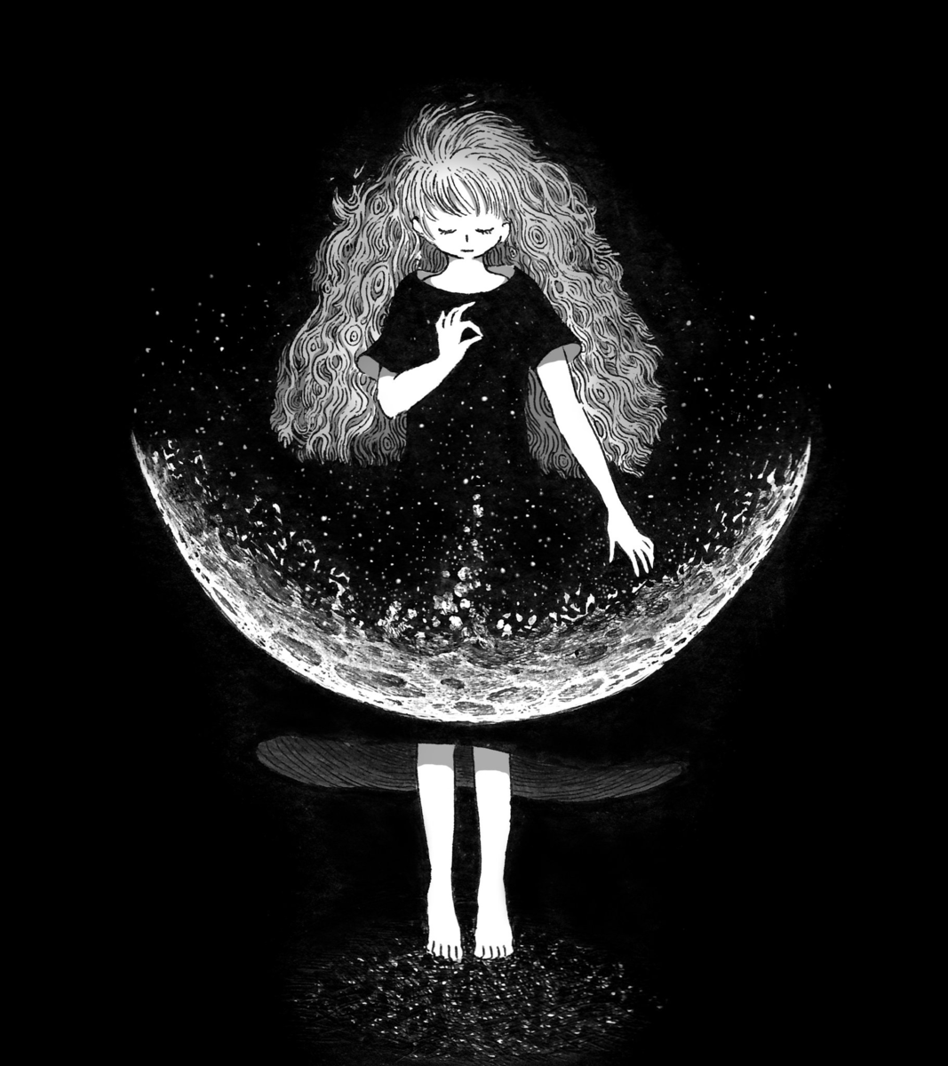 Девочка на Луне. Лунная девочка. Луна иллюстрация. Девушка-Луна.