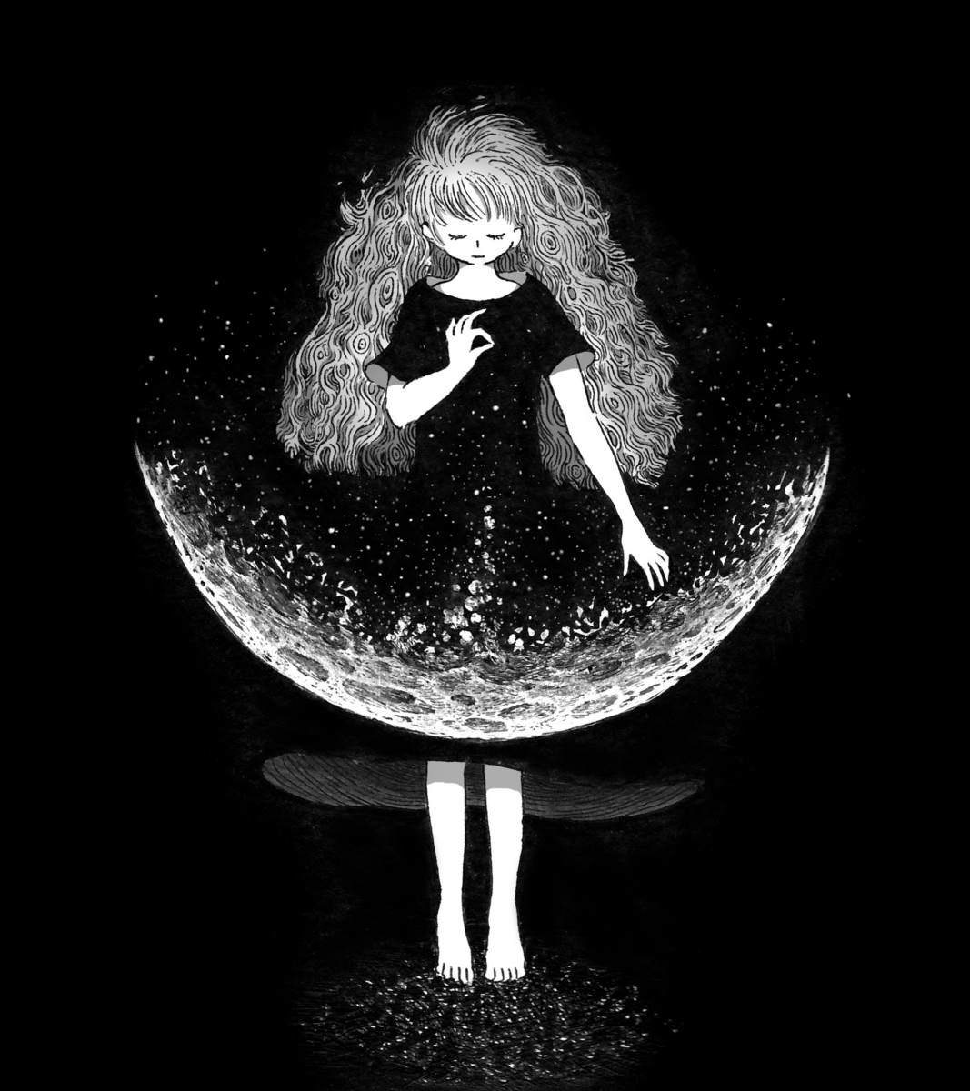 Little lunar girl. Луна иллюстрация. Лунная девочка. Девушка-Луна. Девочка на Луне.