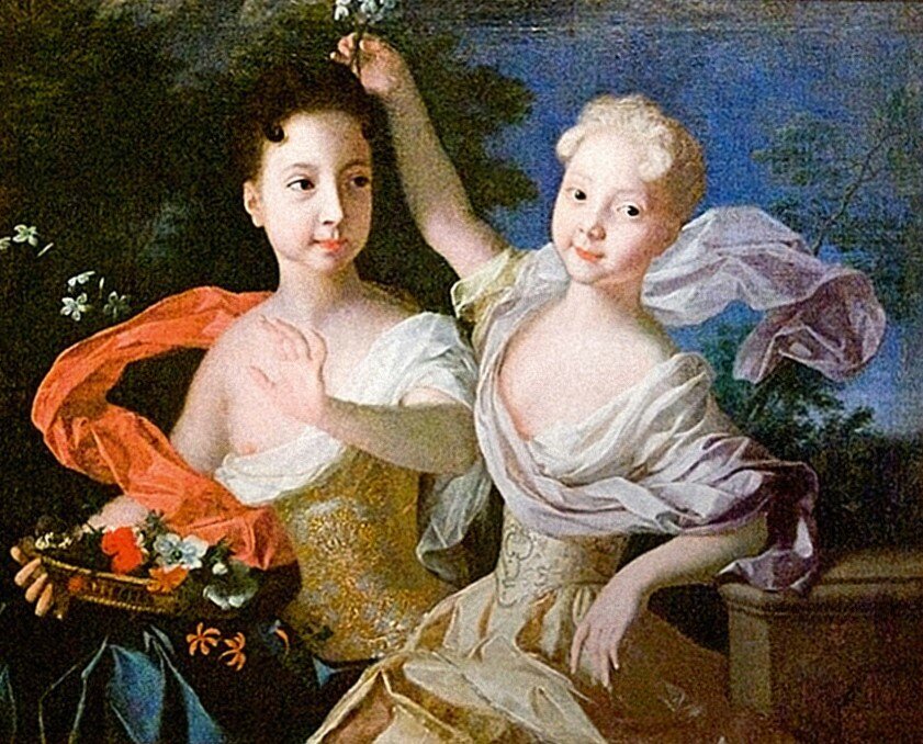 Луи Каравак. Портрет дочерей Петра. Дочери Петра I и Екатерины I, сестры Анна и Елизавета.