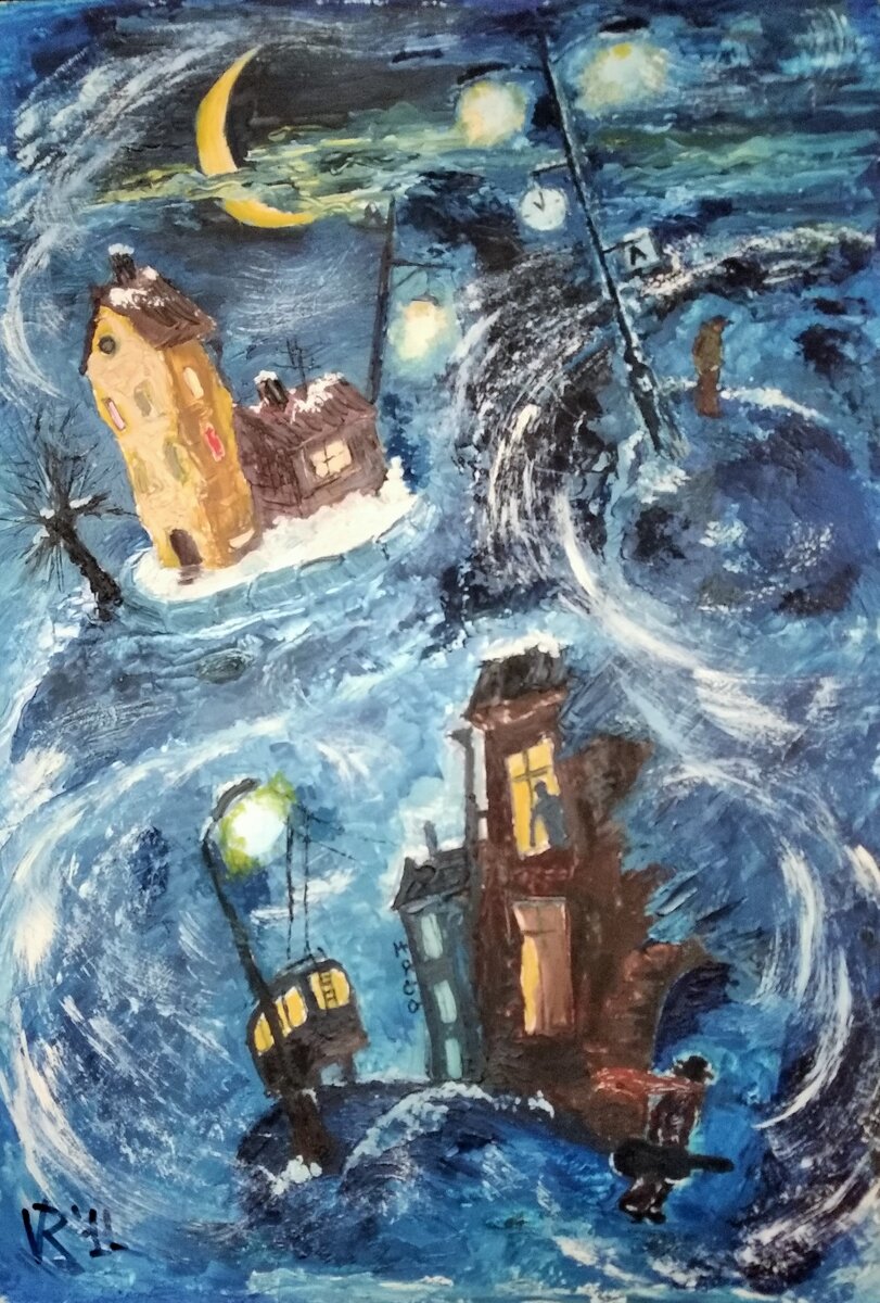 Виктор Ремезов Зимний город 2011 г, двп, масло, 31х47