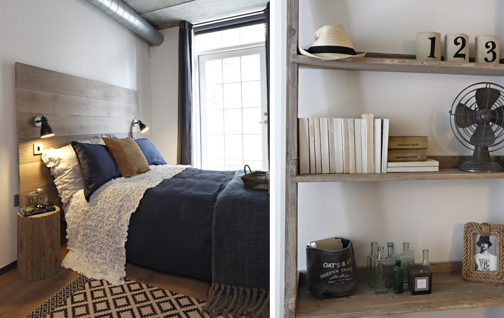 Спальня в стиле лофт, детали. Claire Bloom Interiors