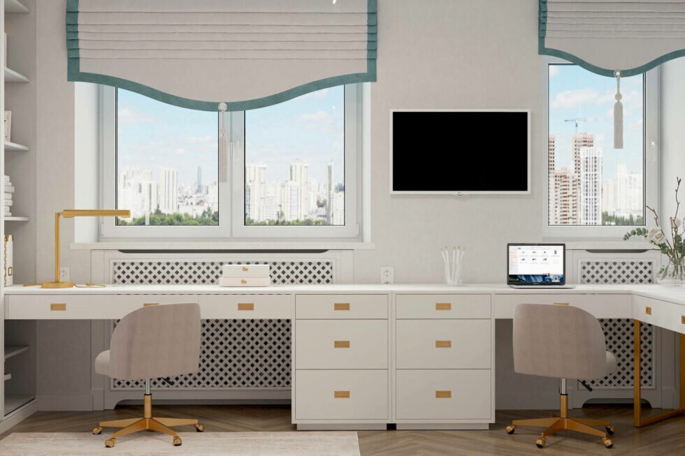 Идея оформления рабочего места для двух девочек
