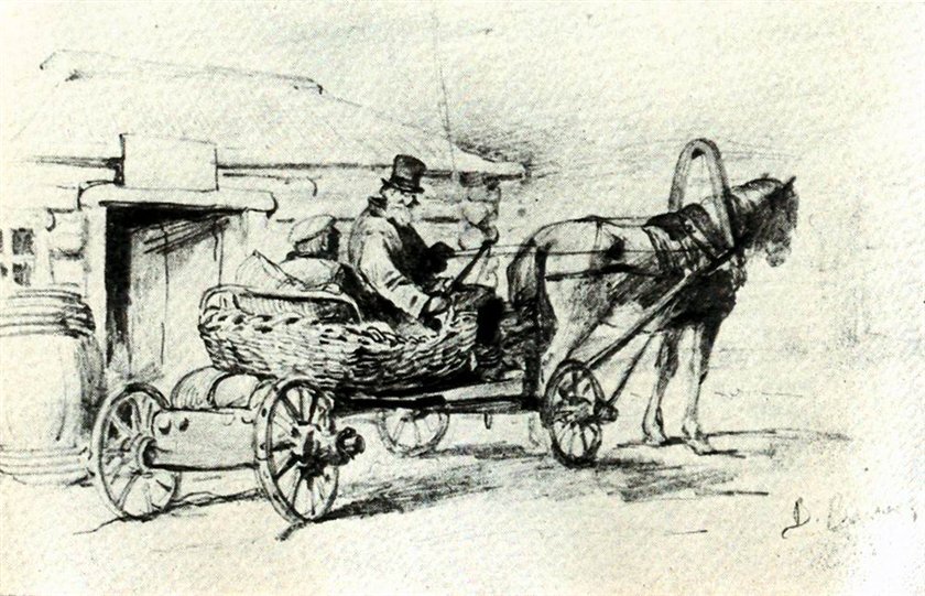 В.М. Васнецов. Тарантас. 1871 г. Бум., гр. кар. Дом-музей В. М. Васнецова.