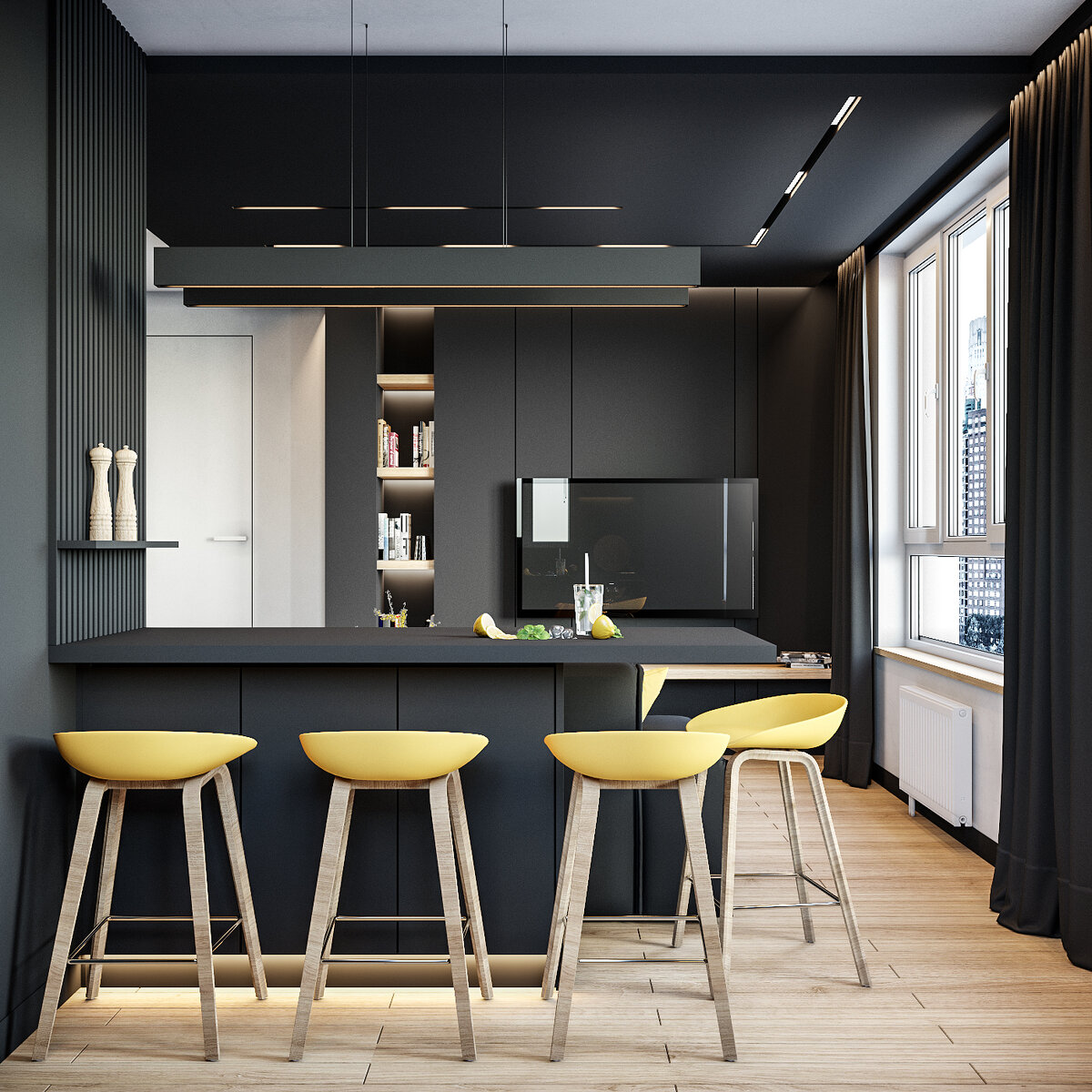 Вид от кухни на дверь в спальню.