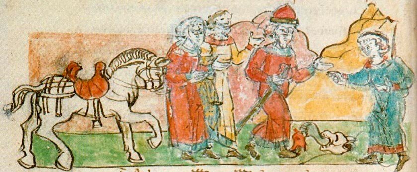 Смерть Олега по предсказанию волхвов. Миниатюра Радзивилловской летописи XV века.