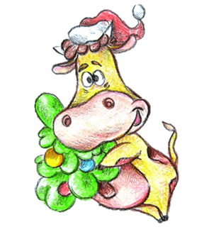 Забавный бычок с ёлкой в руках, определённо поднимет всем настроение. Рисование скрасит ожидание праздников. Дополнив изображение цветными карандашами, оно станет ещё прекраснее! Приступим к творчеству!

Необходимые материалы: