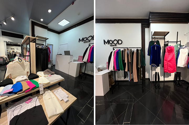 В центре зала сезонные вещи — свитера, водолазки, шапки