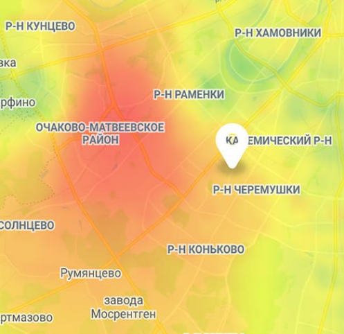 Данные мониторинга загрязненности воздуха на карте Москвы. Источник: Facebook / Очаково-Матвеевское 