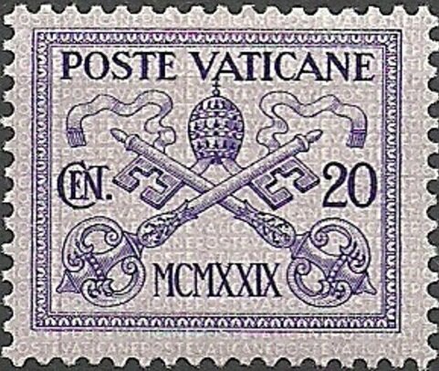 Одна из первых марок Ватикана с его официальным гербом. Источник: личная коллекция автора