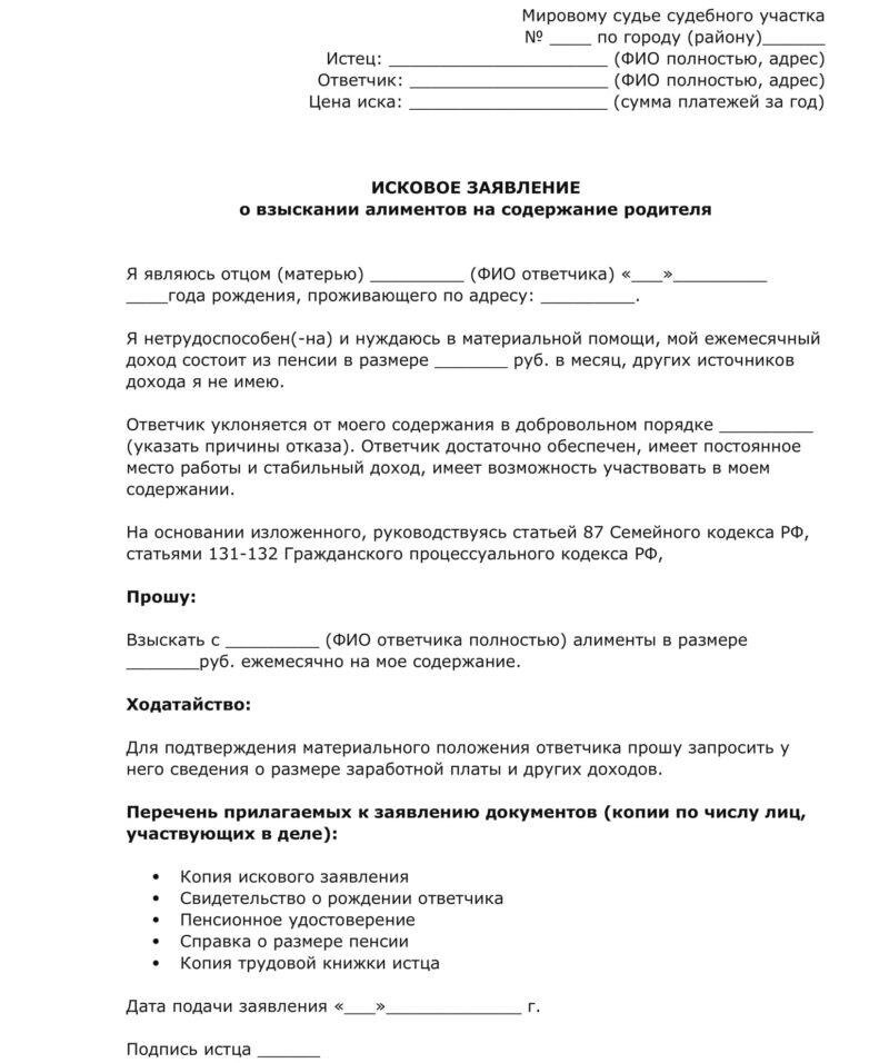 Шаблонный образец иска (картинка взята из интернета)