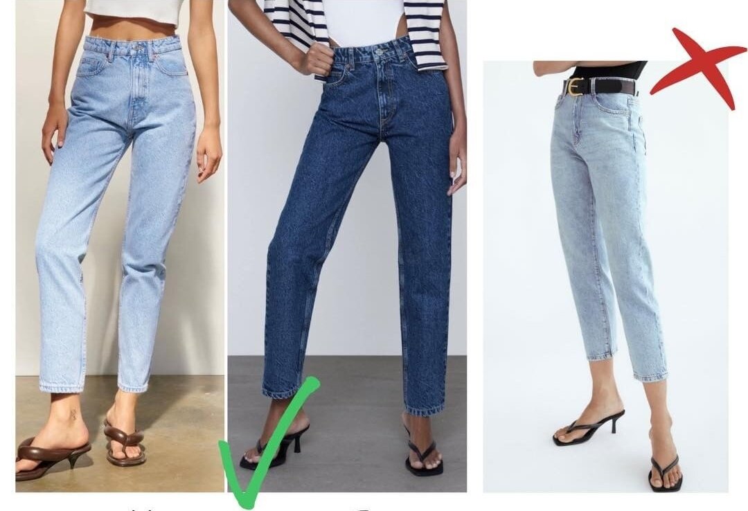 Насколько короче. Правильная длина женских джинс. Правильная длина женских джинсов. Правильная длина джинс мом. Подобрать джинсы по типу фигуры.