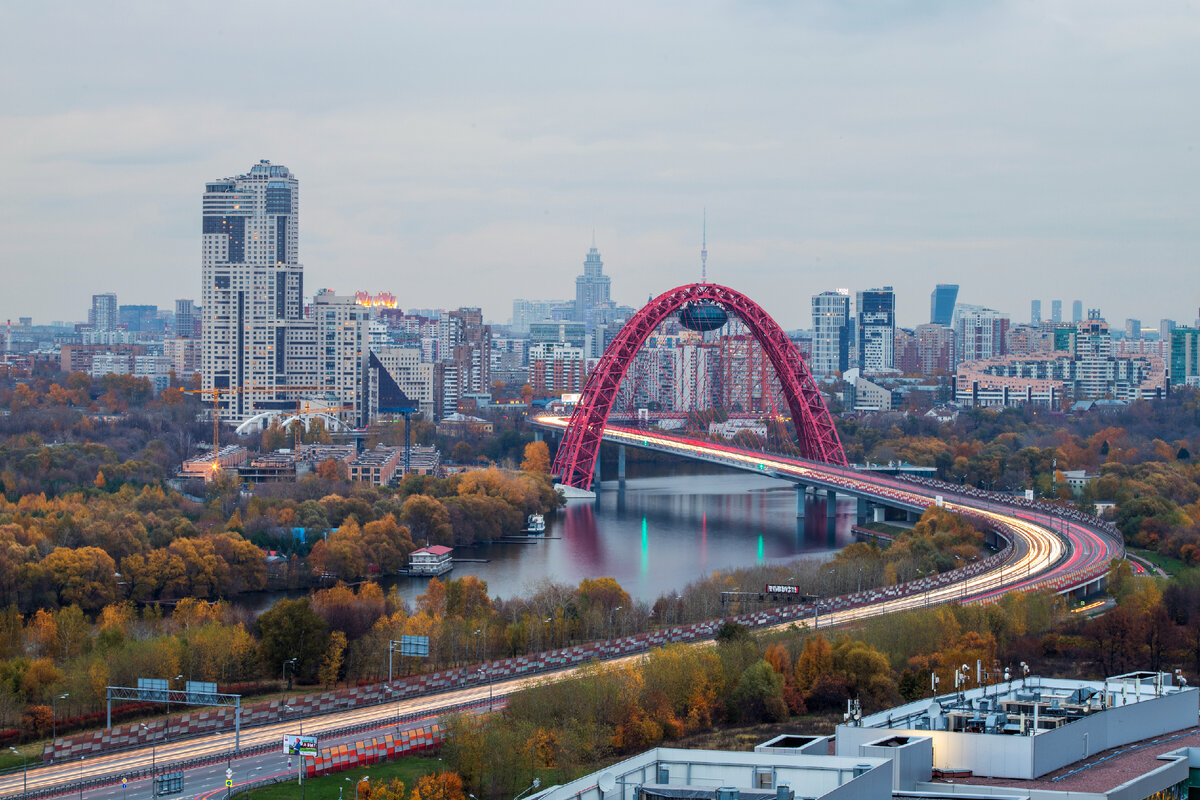 Вантовый мост через Москва реку в Серебряном Бору