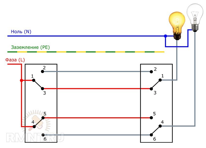Схема подключения и устройство проходного выключателя