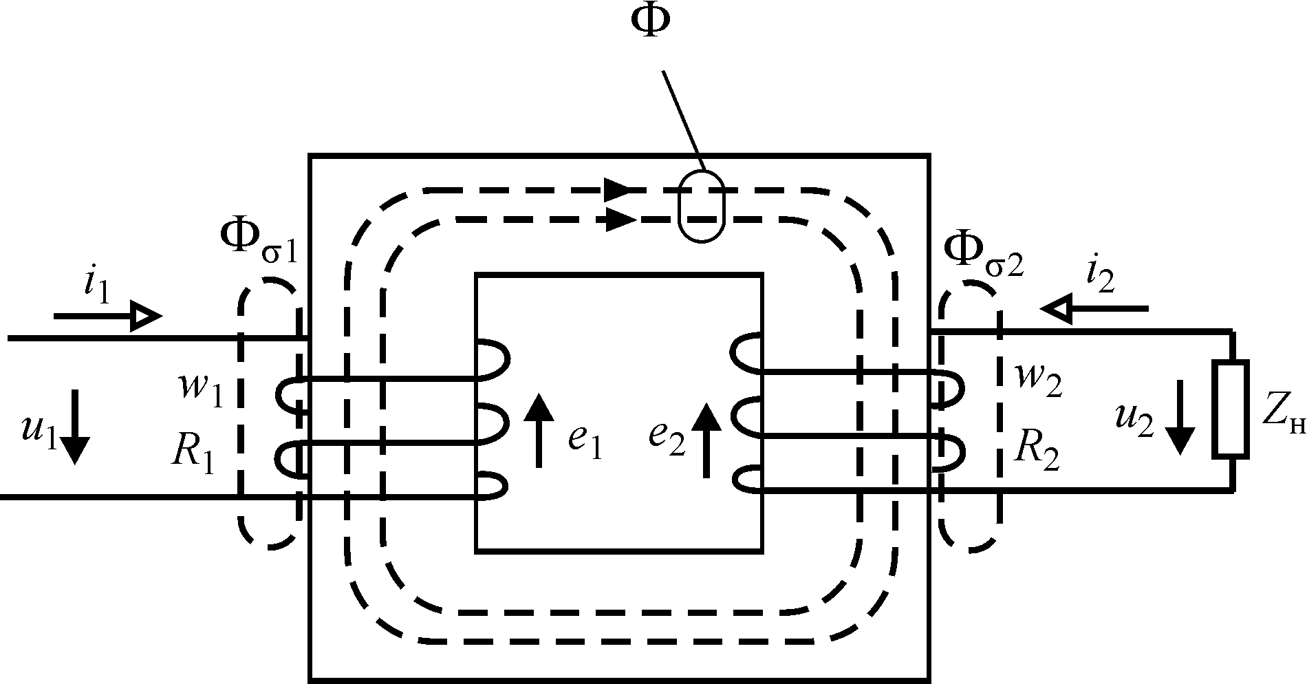 Принципиальная схема однофазного трансформатора