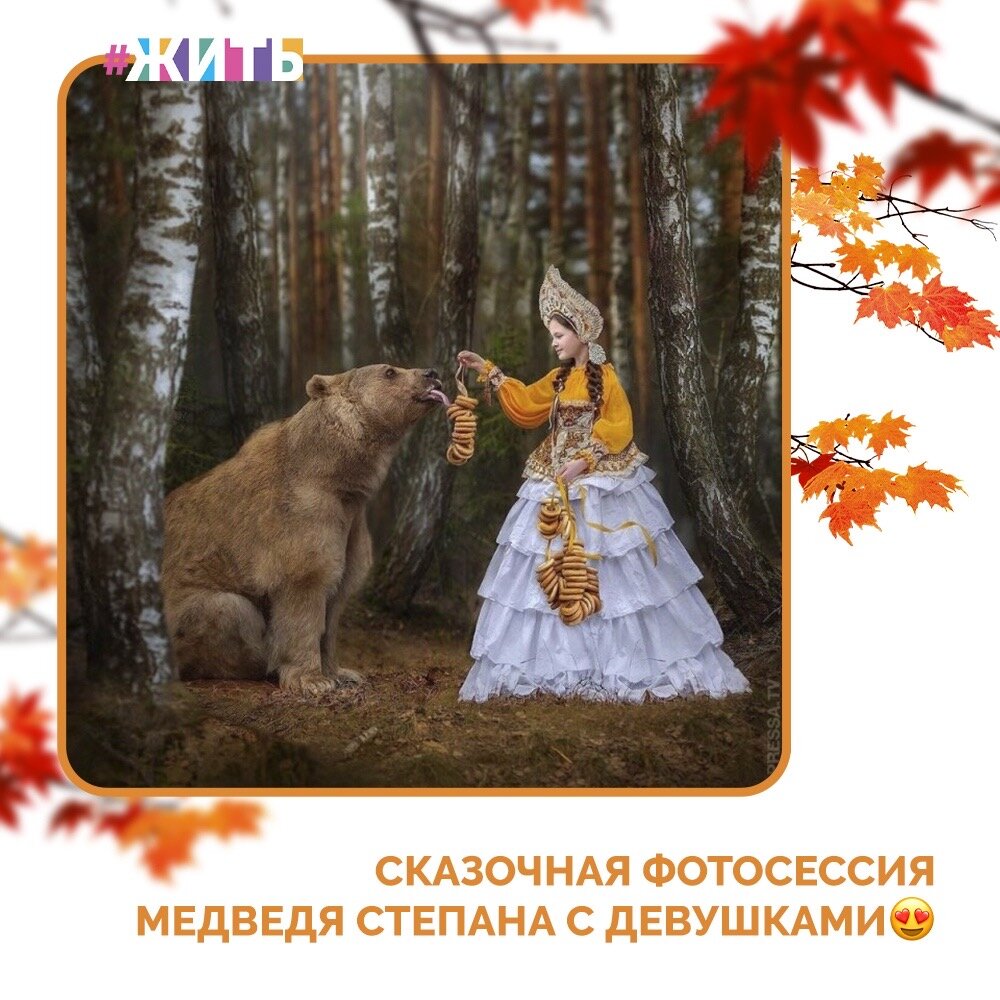 28-летний бурый медведь Степан хорошо известен в России. В 3 месяца осиротевшего 
Степана усыновила семейная пара - Светлана и Юрий Пантелеенко🤗 
 
За эти годы Степан стал совсем домашним. Он очень дружелюбный и приветливый🐻 
 
Известный фотограф Мила Жданова сняла сказочную фотосессию Степана с девушками-моделями😍 
 
Вы только посмотрите, какая сказочная красота получилась💓🙌 
 
#жить #проектжить #животные