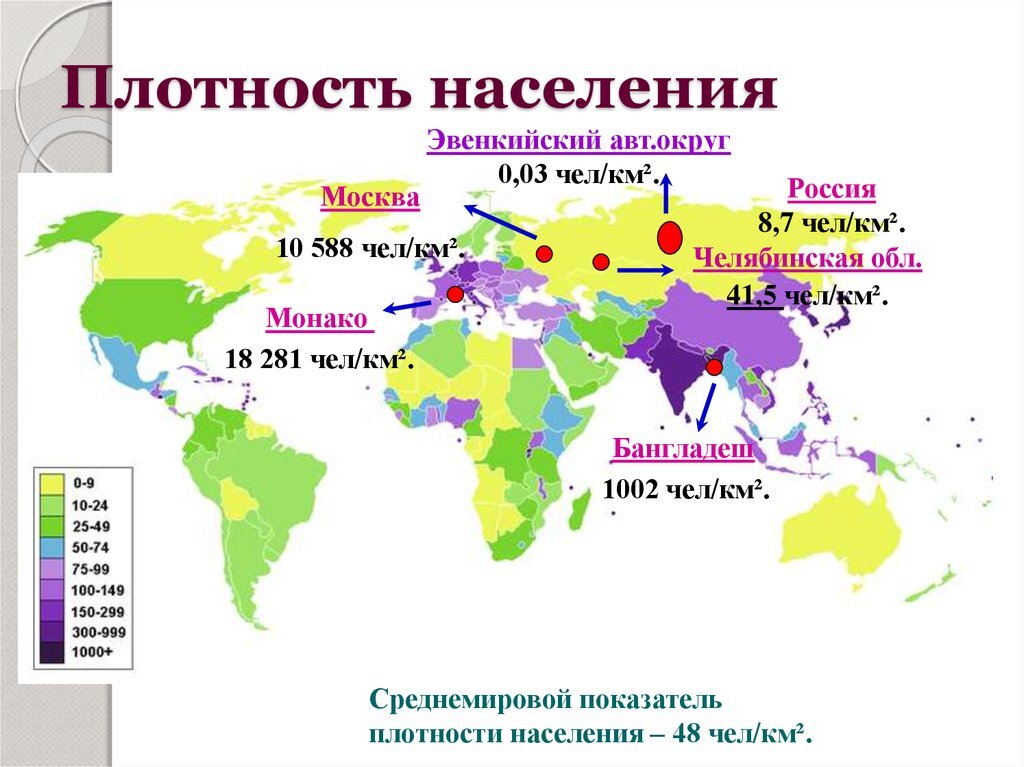 Карта плотности населения стран.