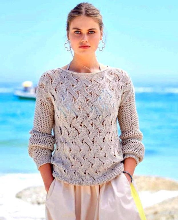 Пуловер спицами с ажурным узором А-силуэта - Портал рукоделия и моды