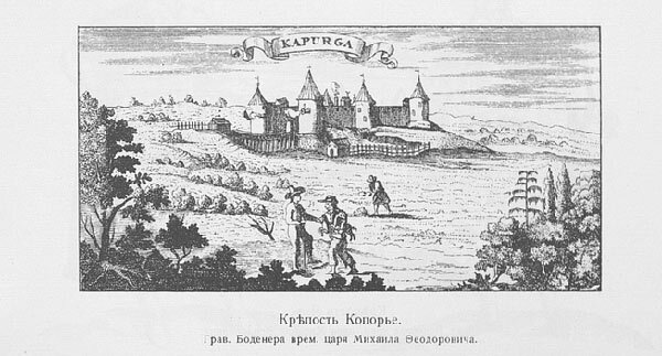 Гравюра Боденера с изображением крепости Копорье. Источник: wikimedia.org