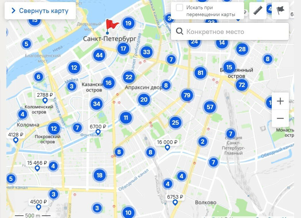 Свободное жилье можно вывести на карту города