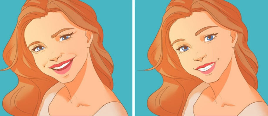 Слева искренняя улыбка, справа натянутая.