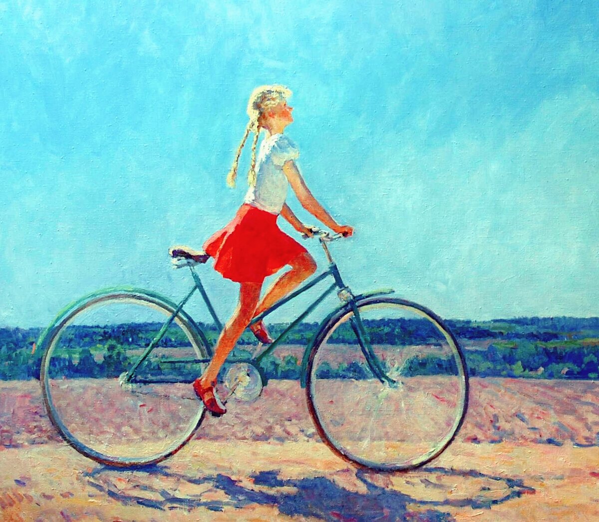 Картина девушка на велосипеде