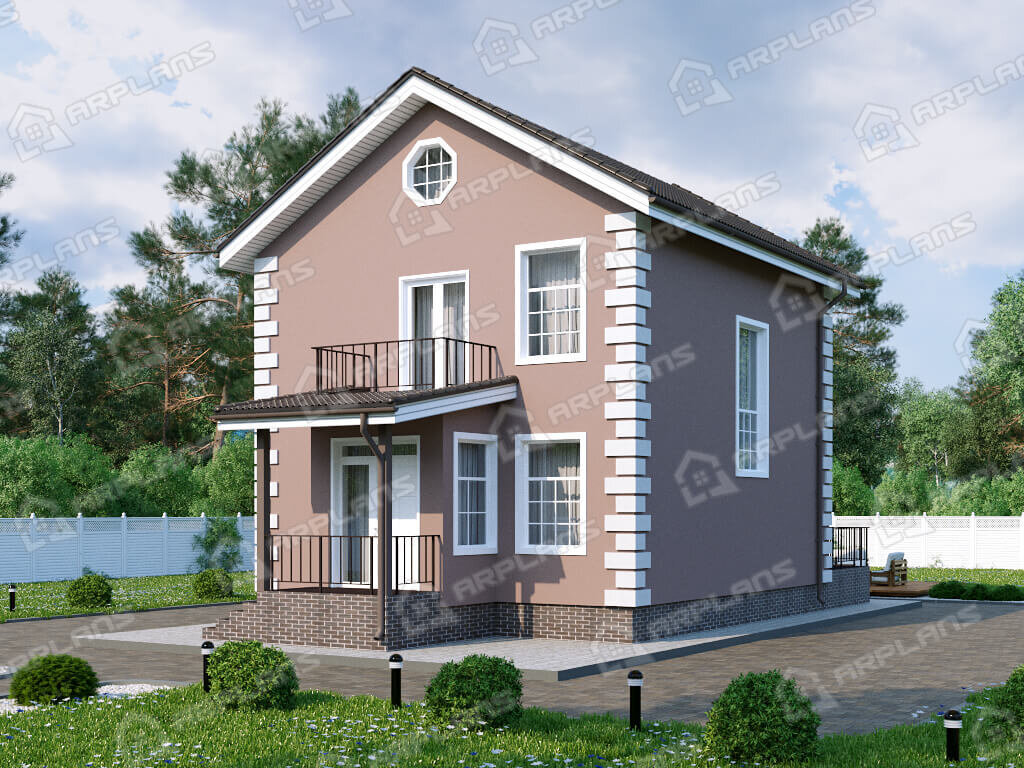 Фото 2 двухэтажного дома из газобетона с 3 спальнями, балконом, террасой и газовой котельной.110 кв м. Источник arplans.ru Проект К-347