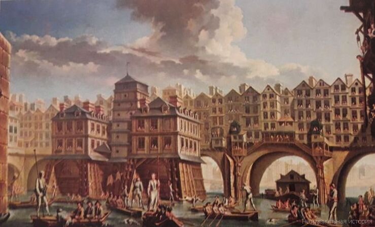 Париж. Состязания лодочников между мостом Нотр-Дам и мостом Менял в 1751 г. Картина Н. Рагне.