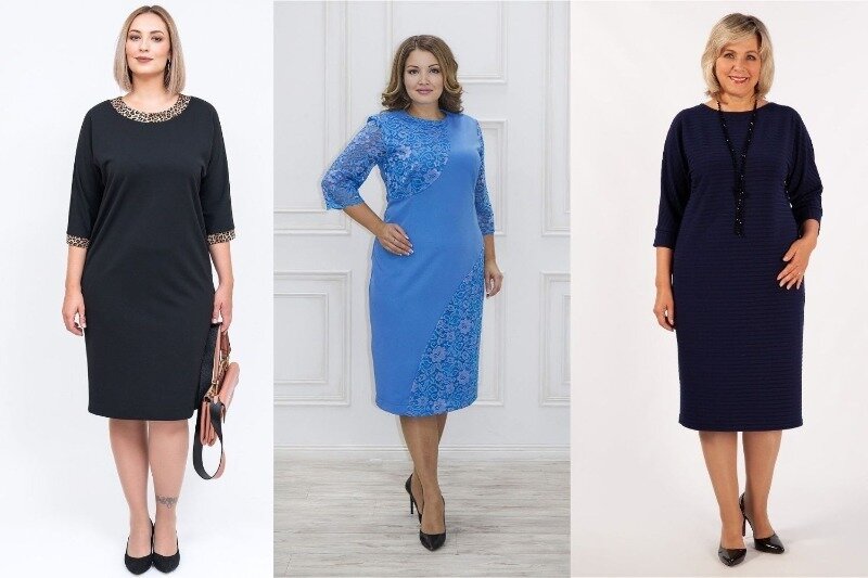 Платье-футляр больше размера зрительно вытягивает силуэт.