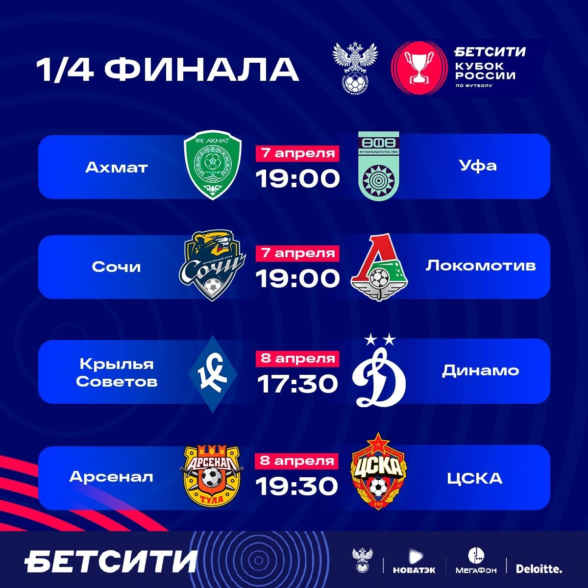 Расписание матчей 1/4 Кубка России, vk.com/vkrussiancup