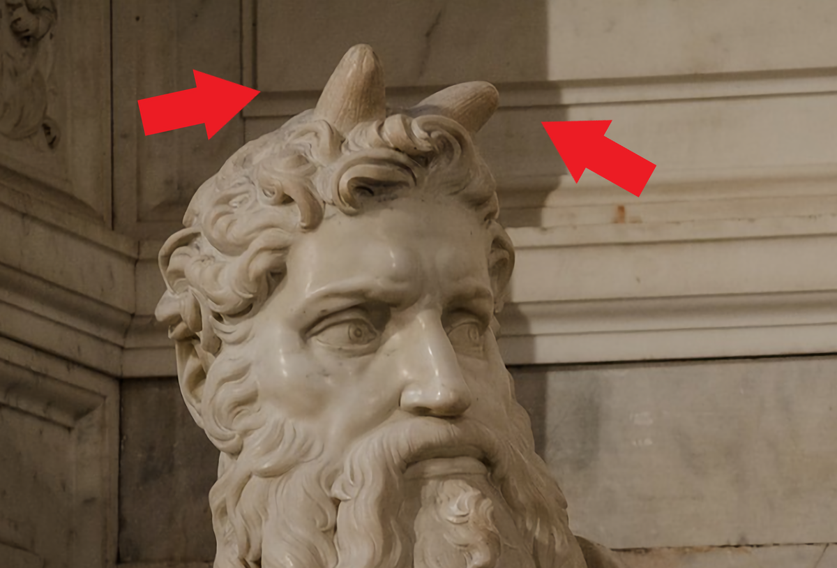 Рога на скульптуре Моисея