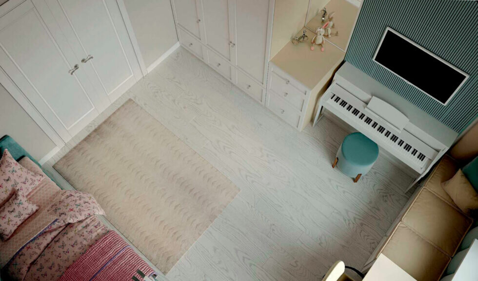 Мягкая кушетка рядом с пианино