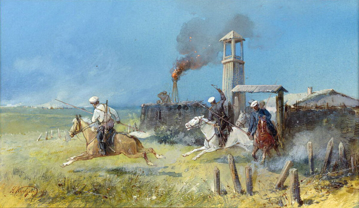 Н. Н. Каразин. Тревога в крепостном редуте (Нападение кокандцев на казачий выселок Узун-Агач)