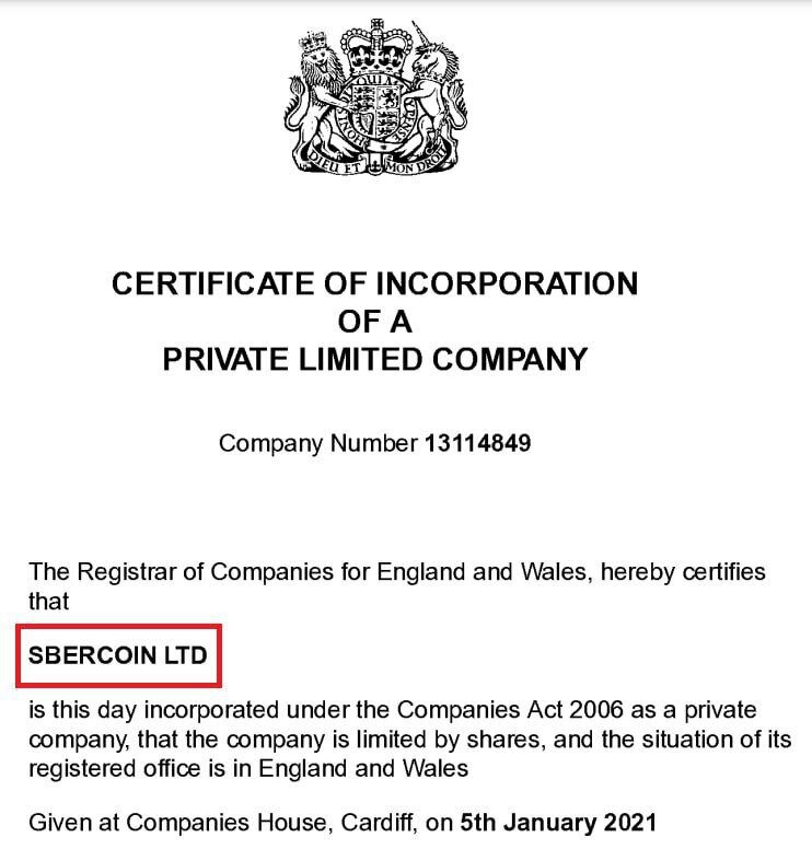 Недавно опубликован отчёт о Германе Грефе, который показывает, что он зарегистрировал «Sbercoin LTD» в Англии в январе 2021 года. В регистрационной записи Греф указал (https://proektmedia stat.ams3.-2