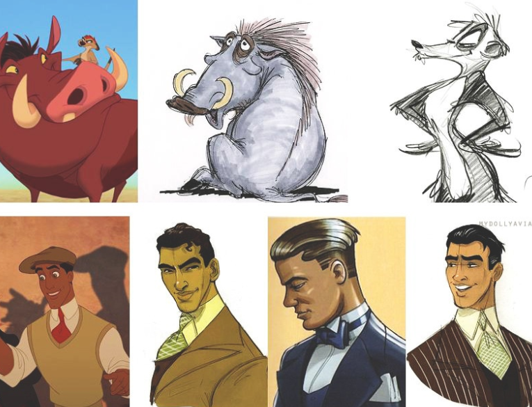 Концепты персонажей Тимон и пумба, а также заколдованный принц Навин. - из открытых источников