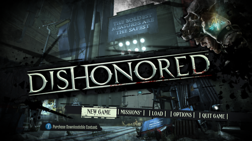 Меню игры Dishonored