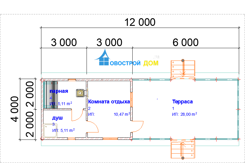 Проект бани с бассейном 6 на 6