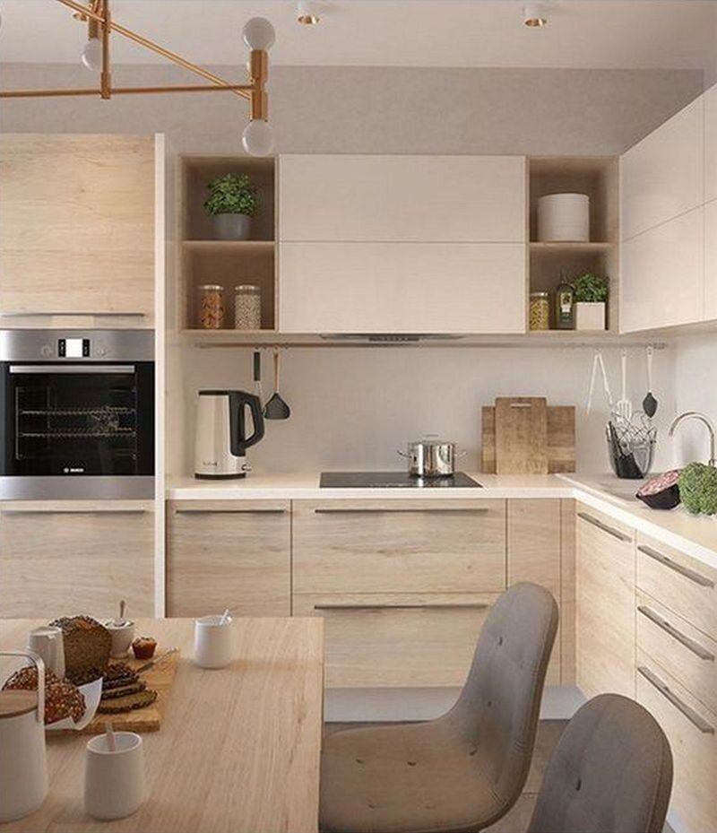 Готовые кухни. Угловой гарнитур с обеденной зоной.