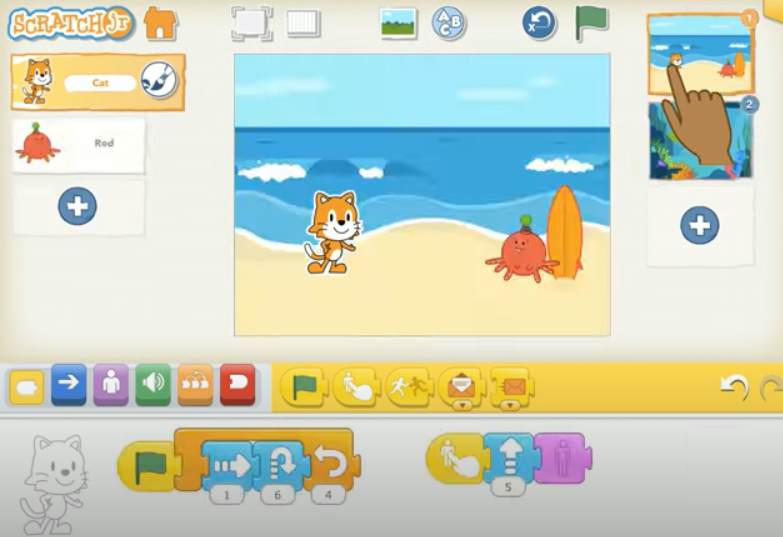 Интерфейс Scratch JR на планшете