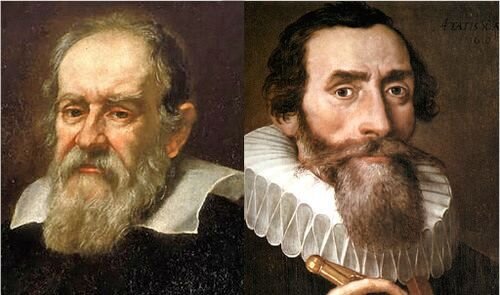 Портреты Кеплера и Галилея (слева)