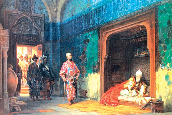 Великий эмир Тимур и султан Баязид I после Анкарской битвы 1402 года (худ. С. Хлебовский, 1878)