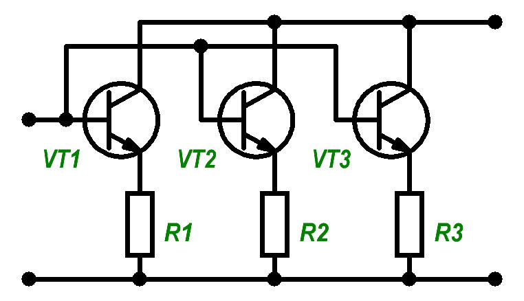 Параллельное включение транзисторов. Эмиттерный повторитель схема на кт315. Последовательное включение транзисторов. Выключатель на биполярном транзисторе.