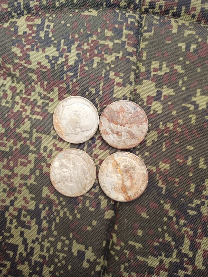 После того как протерли клад от грязи, поняли, что это монетки времен СССР